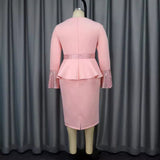 AM040619 Round Collar Horn Sleeve Temperament Dress Party Wind Lotus Leaf Side Squint High Waist Dress Dress HZ0107