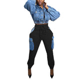 Women's Casual Pants Women's Street Personality Imitation Denim Big Pocket High-Waisted Trousers HZ0107