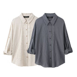 ZARZ Homemade New Women's Classic Adjustable Short Sleeve Striped Shirt 9064/550 HZ0107